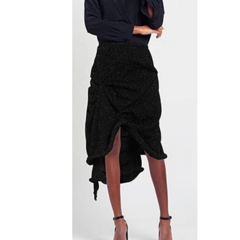 A. ROEGE HOVE Black Silver Lurex Avant Garde Asymmetric MIDI SKIRT S